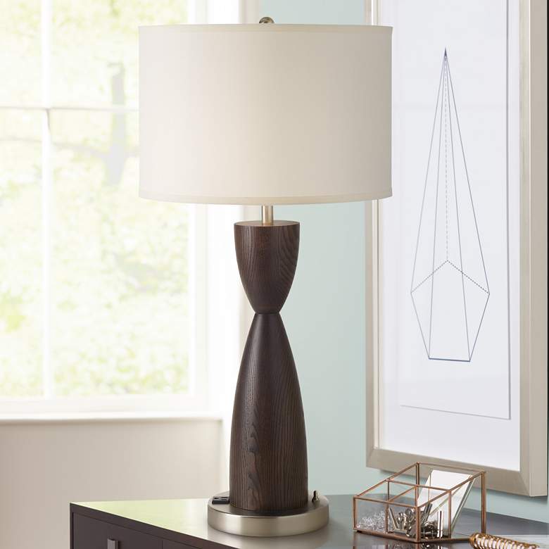 Image 1 Modern Hourglass Dark Kona Outlet Plug Table Lamp
