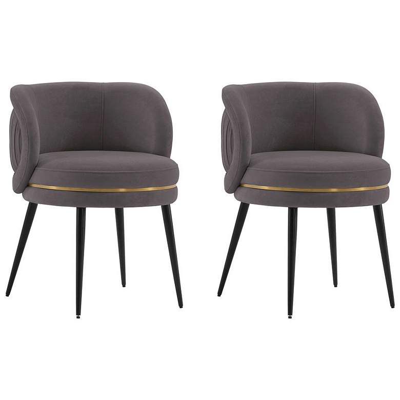 Image 1 Modern Kaya Pleated Velvet Dining Chair in Grey - Set of 2
