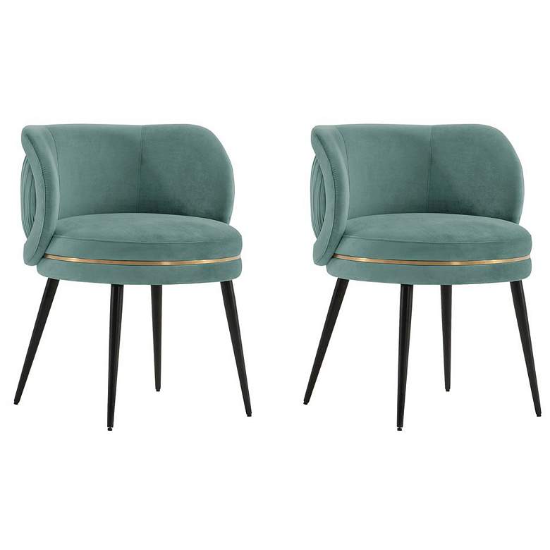 Image 1 Modern Kaya Pleated Velvet Dining Chair in Mint Green - Set of 2