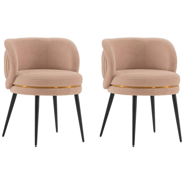 Image 1 Modern Kaya Pleated Velvet Dining Chair in Nude - Set of 2