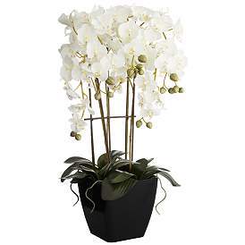 Image2 of Modern Large White Faux Orchid in Black Pot