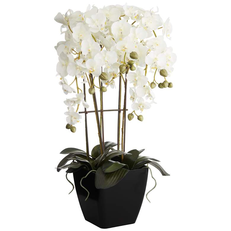 Image 2 Modern Large White Faux Orchid in Black Pot