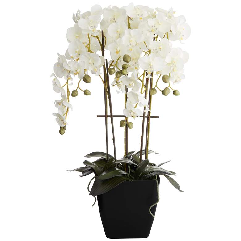 Image 5 Modern Large White Faux Orchid in Black Pot more views