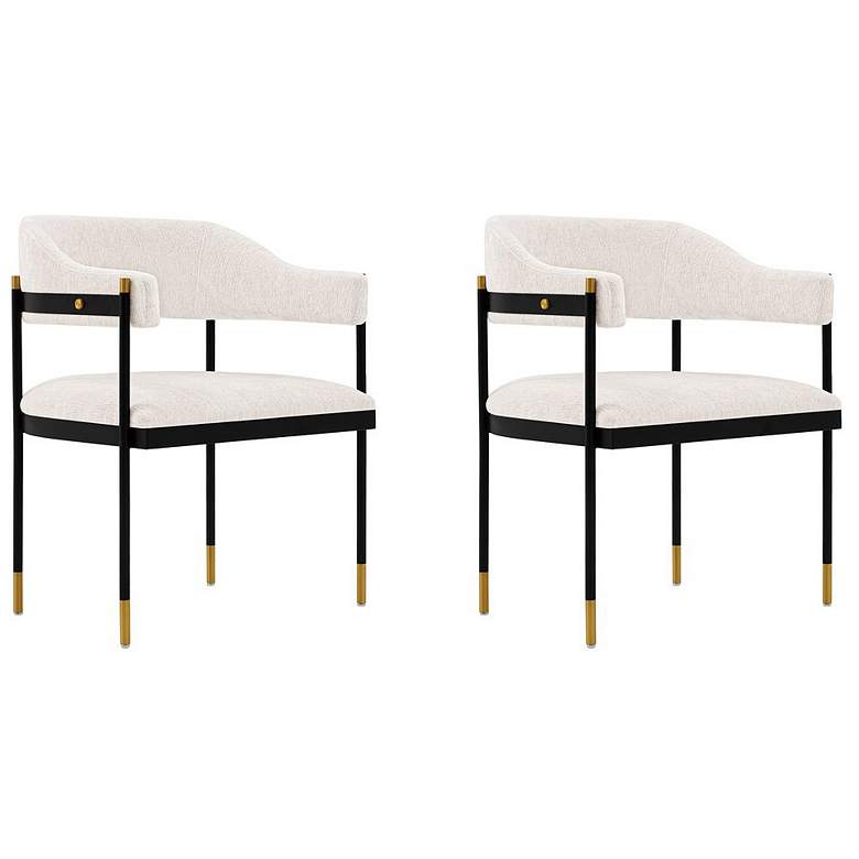 Image 1 Modern Lia Chenille Dining Armchair in Cream - Set of 2
