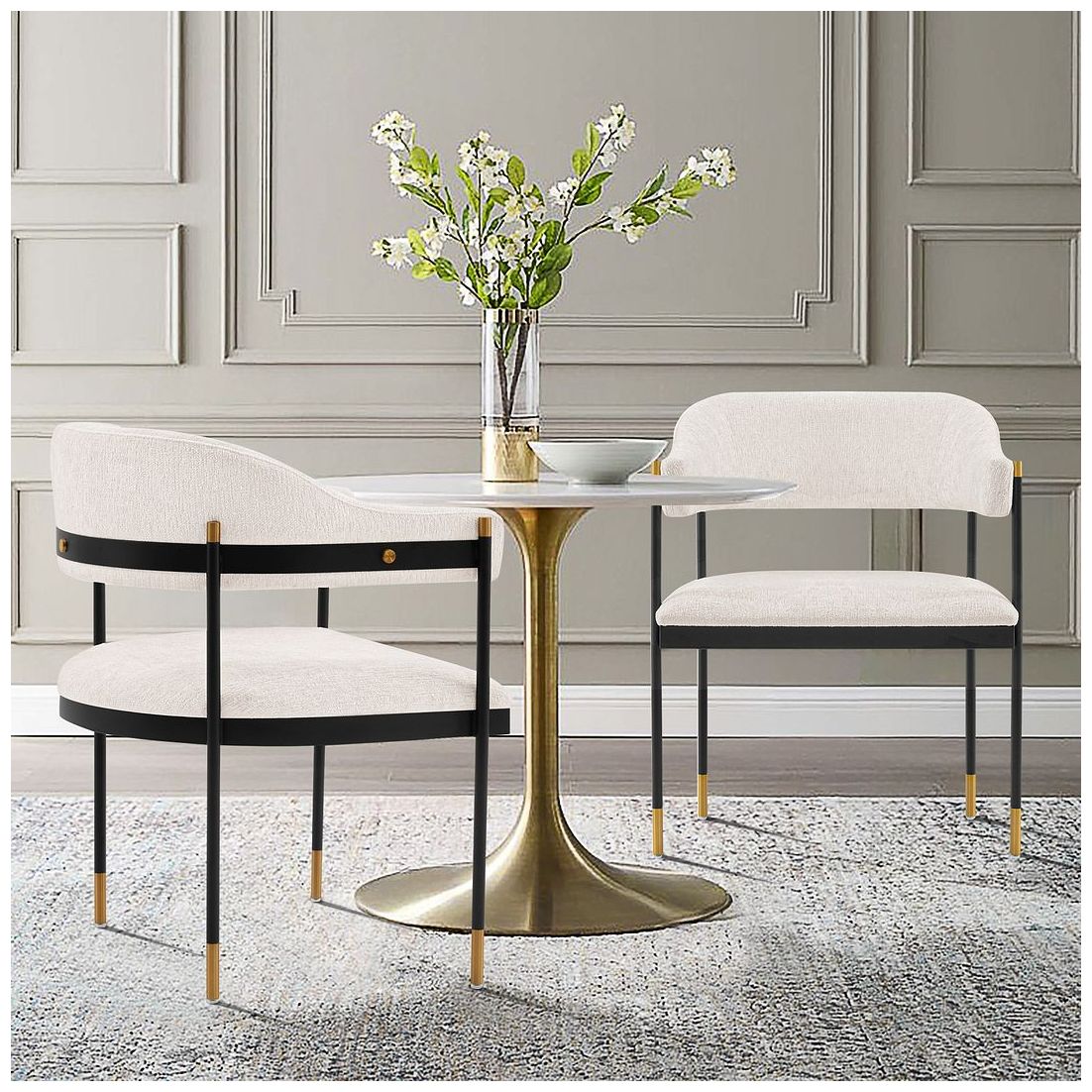 Image 2 Modern Lia Chenille Dining Armchair in Cream - Set of 2 more views