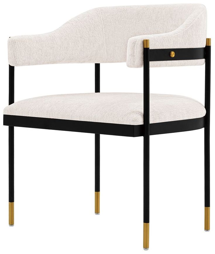 Modern Lia Chenille Dining Armchair in Cream - Set of 2