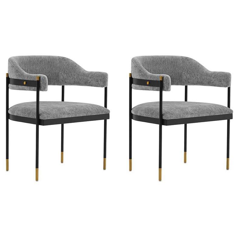 Image 1 Modern Lia Chenille Dining Armchair in Grey - Set of 2