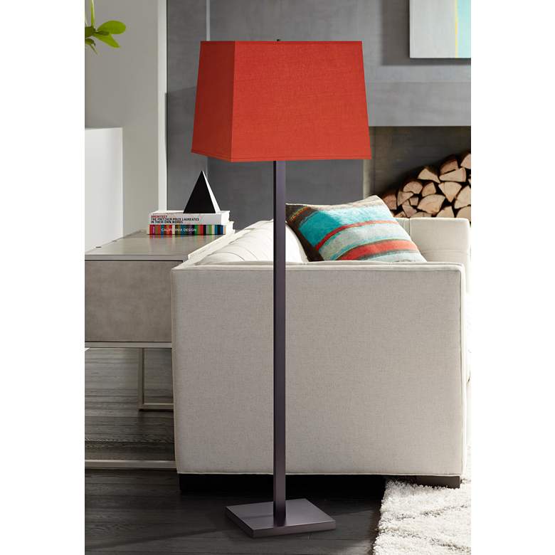 Image 1 Modern Luxe Matte Black Red Shade Floor Lamp