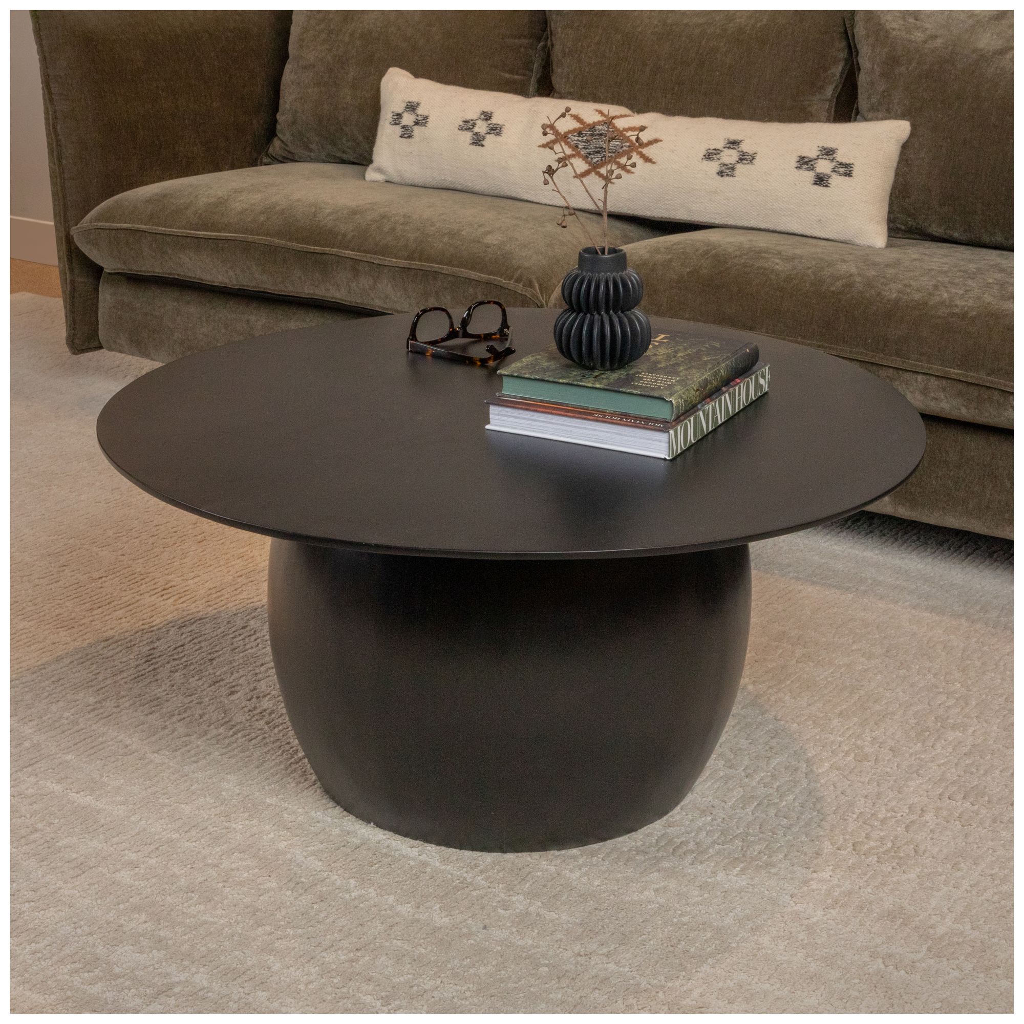 Image 2 Modern Mango Wood Round Accent Table, Black more views