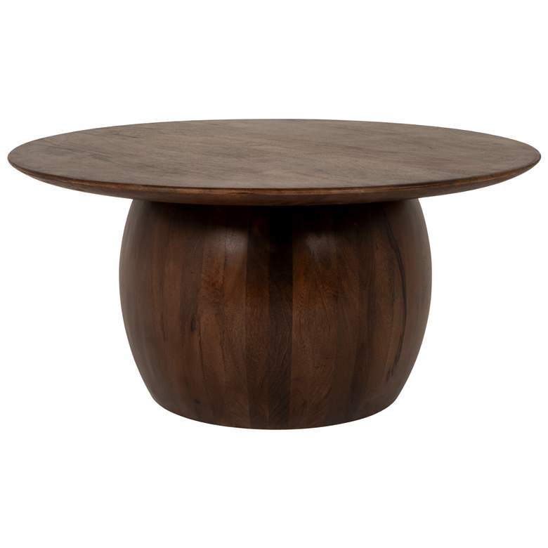 Image 1 Modern Mango Wood Round Accent Table, Dark Walnut