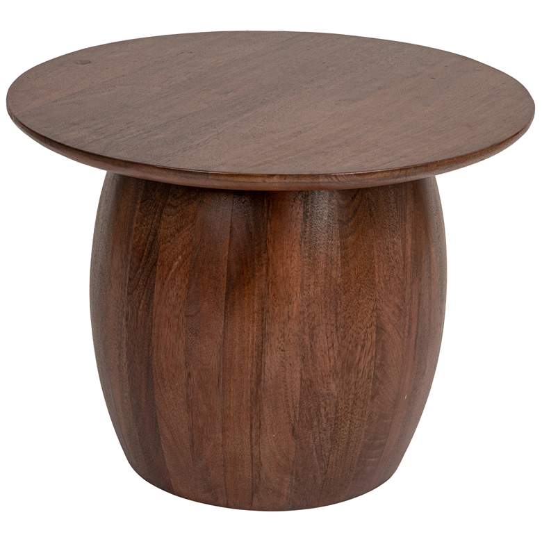 Image 2 Modern Mango Wood Round Accent Table, Walnut
