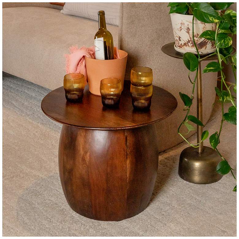 Image 1 Modern Mango Wood Round Accent Table, Walnut