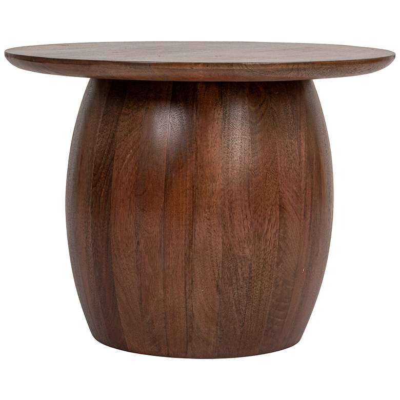 Image 4 Modern Mango Wood Round Accent Table, Walnut more views