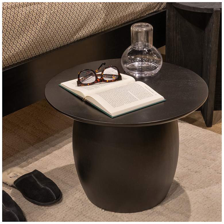 Image 1 Modern Mango Wood Round Side Table, Black