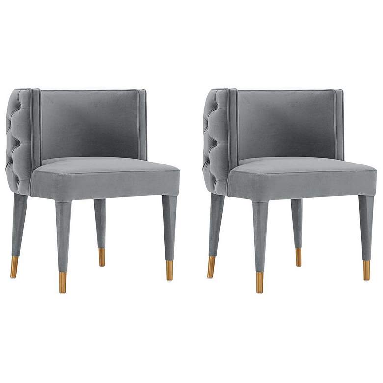 Image 1 Modern Maya Tufted Velvet Dining Chair in Grey - Set of 2