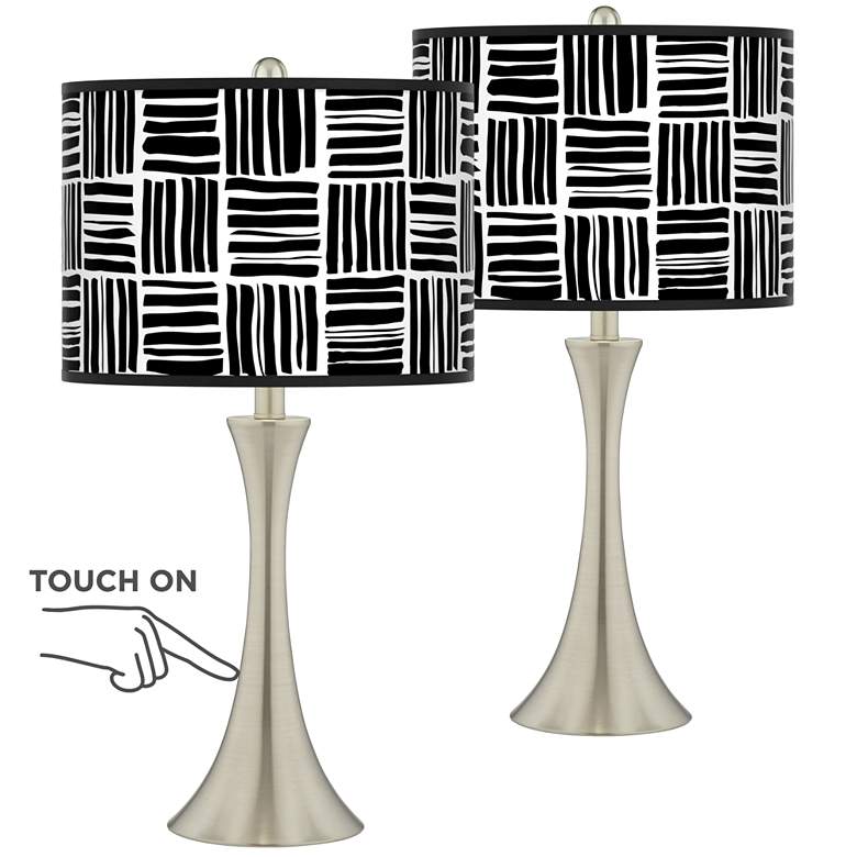 Image 1 Modern Mesh Trish Brushed Nickel Touch Table Lamps Set of 2