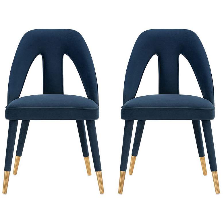 Image 1 Modern Neda Velvet Dining Chair in Midnight Blue - Set of 2