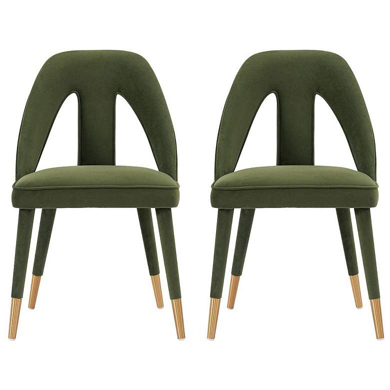 Image 1 Modern Neda Velvet Dining Chair in Olive Green - Set of 2