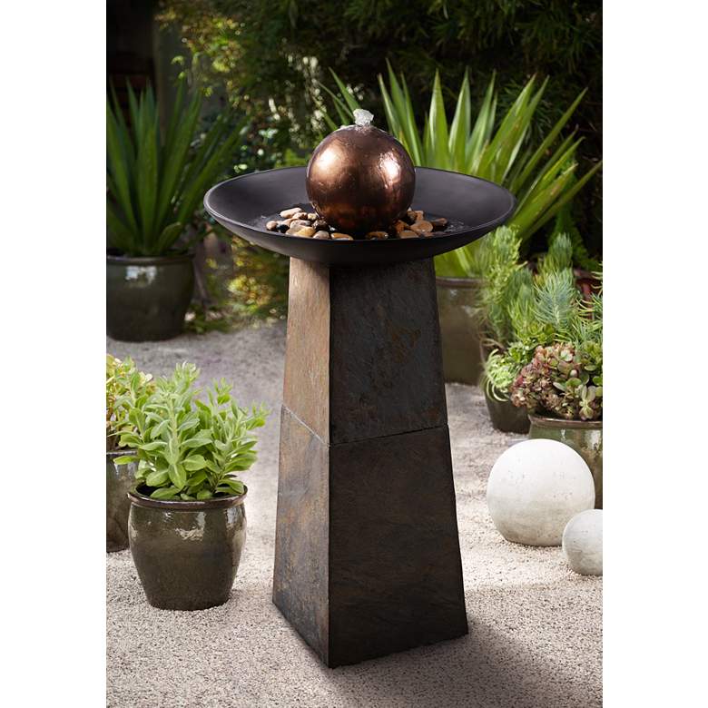 Image 1 Modern Orb 35 1/2 inch Slate and Copper Bubbler Floor Fountain