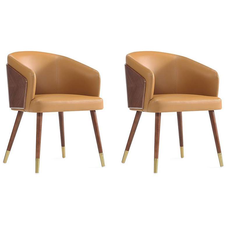 Image 1 Modern Reeva Dining Chair in Walnut and Camal Leatherette-Set of 2