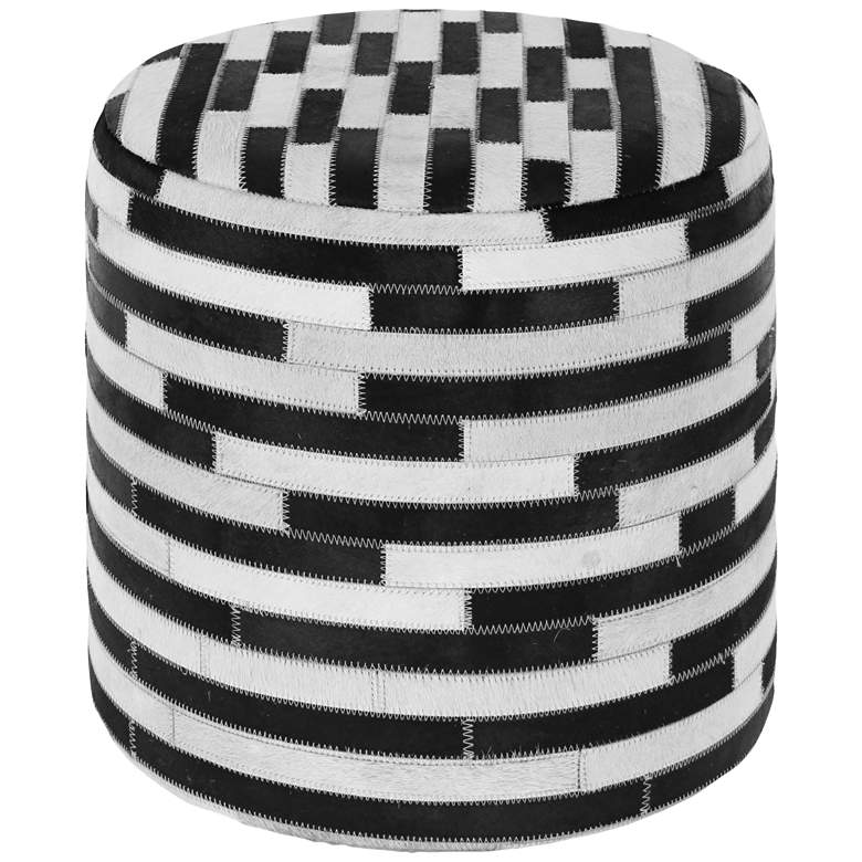 Image 1 Modern Reflections Black and White Leather Round Ottoman