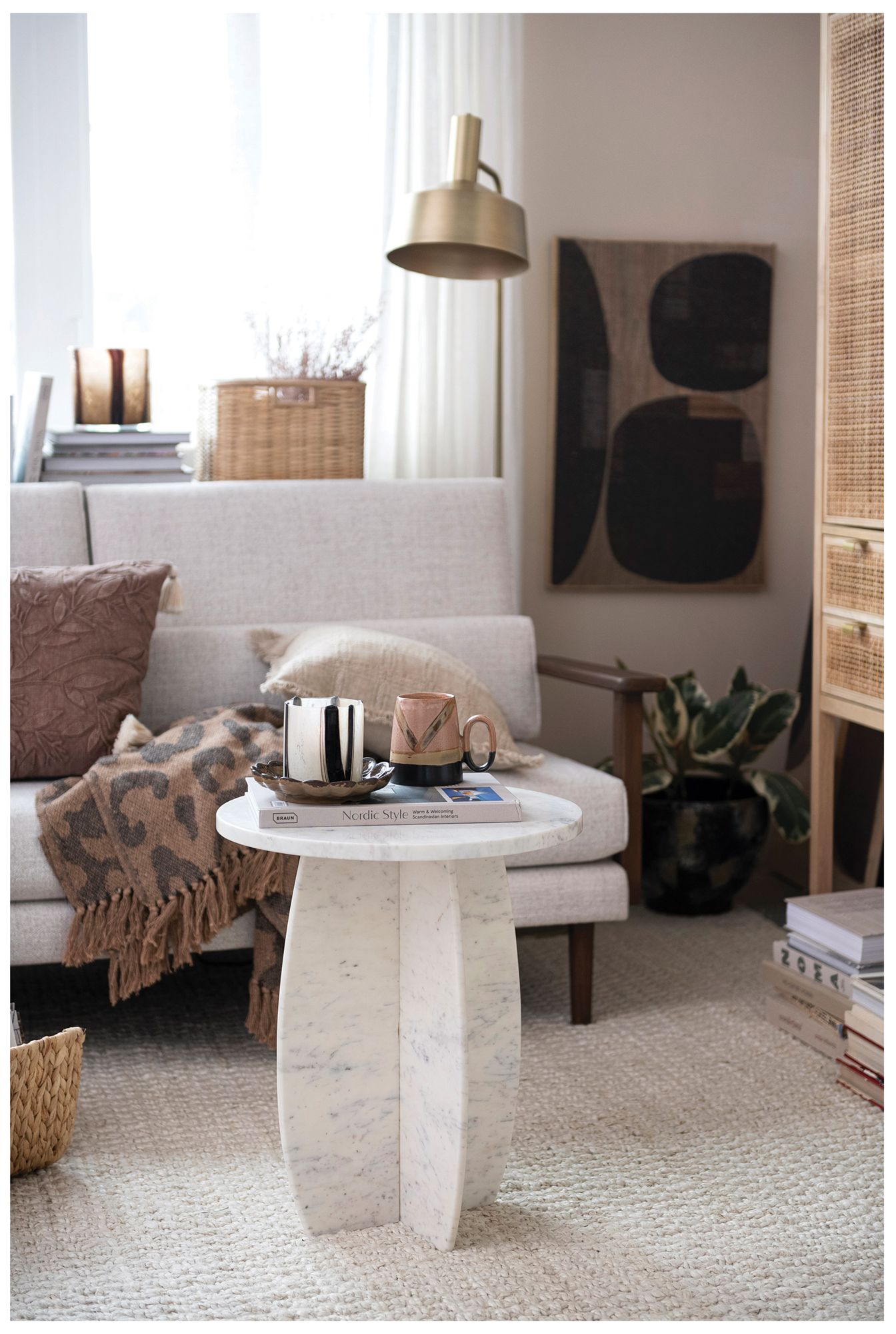 Image 3 Modern Sculptural Marble Table with Interlocking Base, White more views