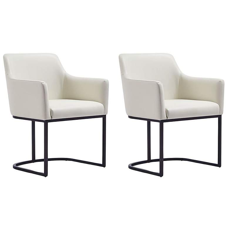 Image 1 Modern Serena Dining Armchair in Leatherette in Cream - Set of 2