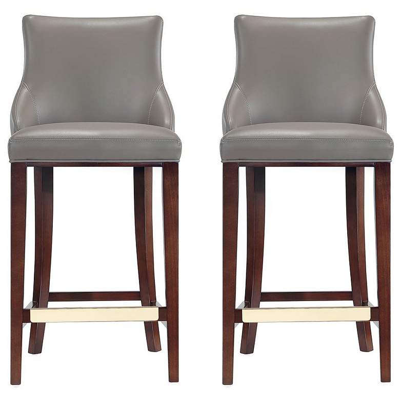 Image 1 Modern Shubert Barstool Upholstered in Dark Taupe Leatherette - Set of 2