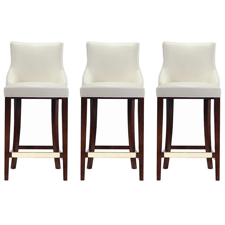 Image 1 Modern Shubert Barstool Upholstered in Ivory Leatherette - Set of 3