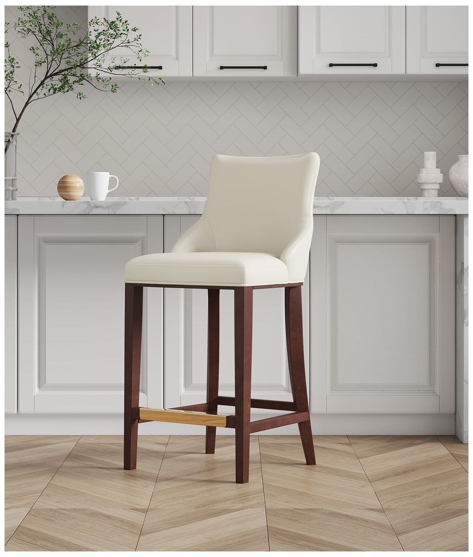 Image 2 Modern Shubert Barstool Upholstered in Ivory Leatherette more views