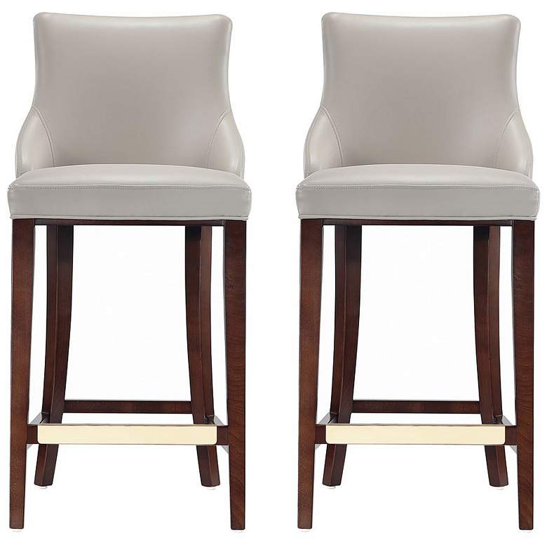 Image 1 Modern Shubert Barstool Upholstered in Light Grey Leatherette - Set of 2