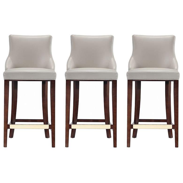 Image 1 Modern Shubert Barstool Upholstered in Light Grey Leatherette - Set of 3