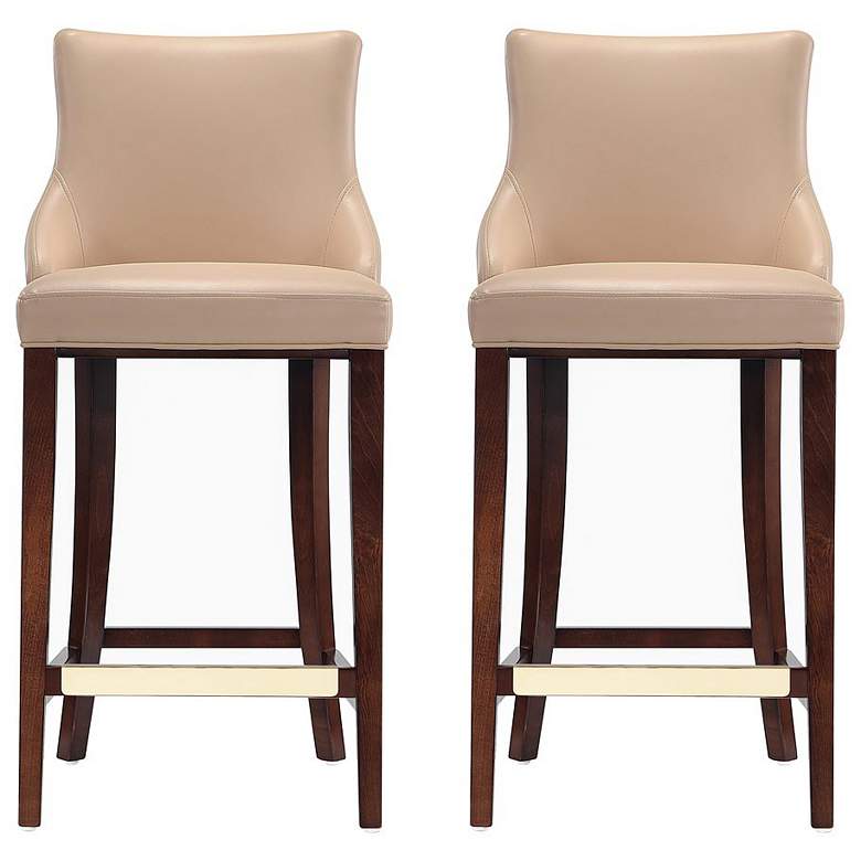 Image 1 Modern Shubert Barstool Upholstered in Tan Leatherette - Set of 2