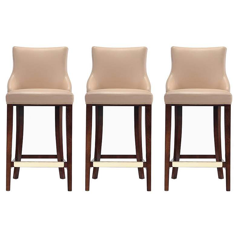 Image 1 Modern Shubert Barstool Upholstered in Tan Leatherette - Set of 3