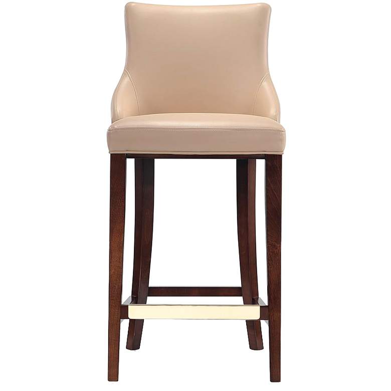 Image 1 Modern Shubert Barstool Upholstered in Tan Leatherette with Beech Wood Legs