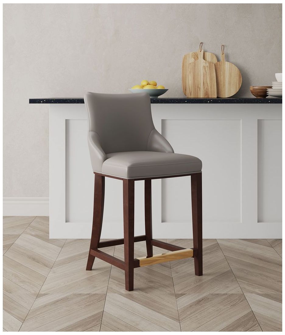 Image 2 Modern Shubert Counter Stool Upholstered in Dark Taupe Leatherette more views