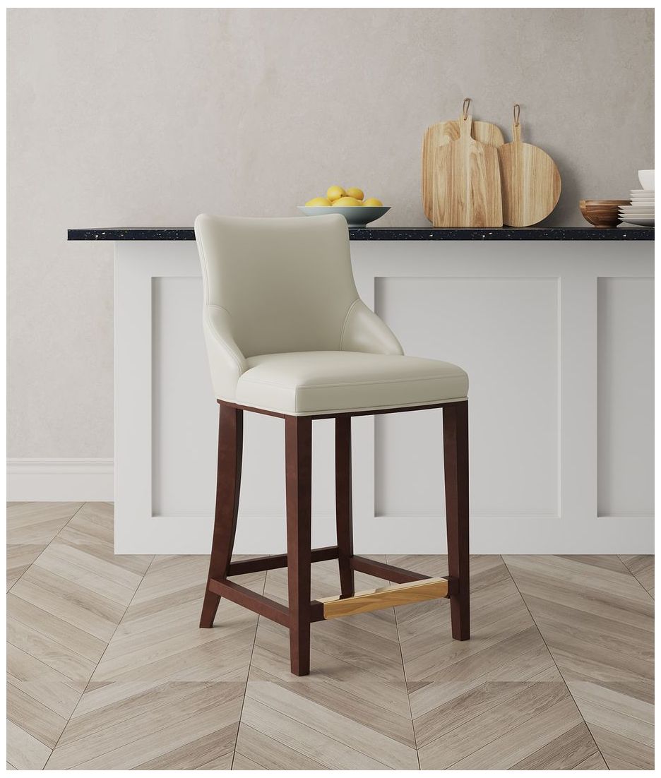 Image 2 Modern Shubert Counter Stool Upholstered in Ivory Leatherette more views