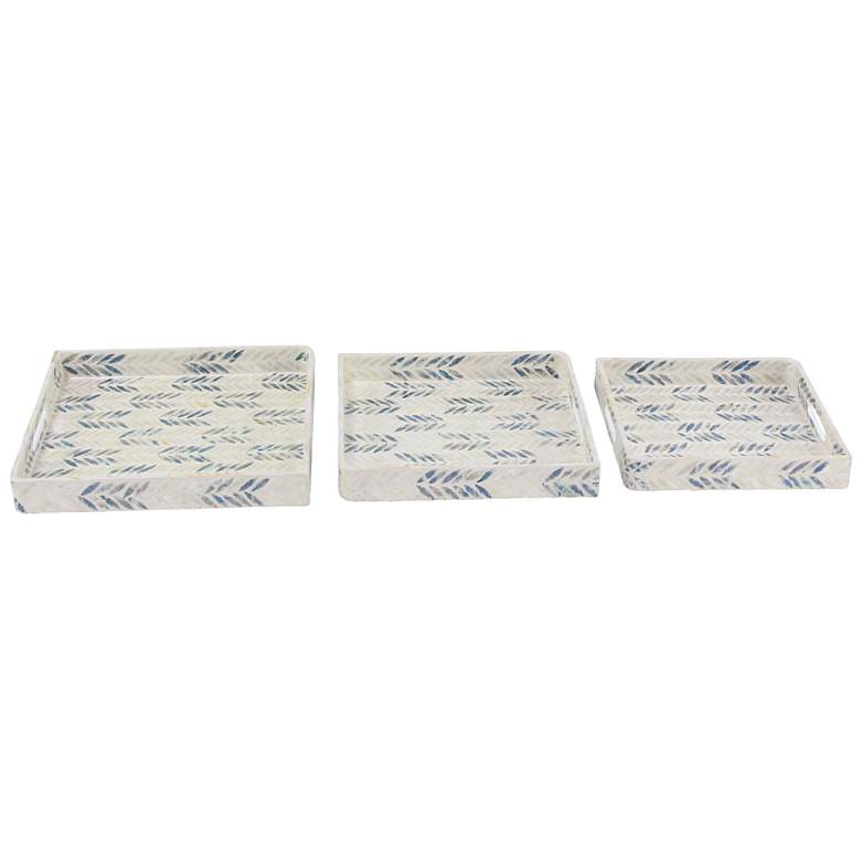 Modern Square Shell-Inlaid Wooden Trays Set of 3