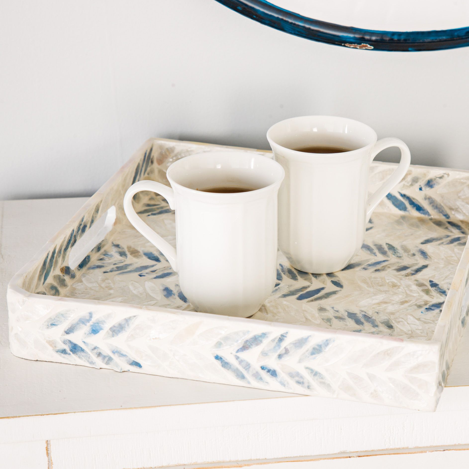 Image 2 Modern Square Shell-Inlaid Wooden Trays Set of 3 more views