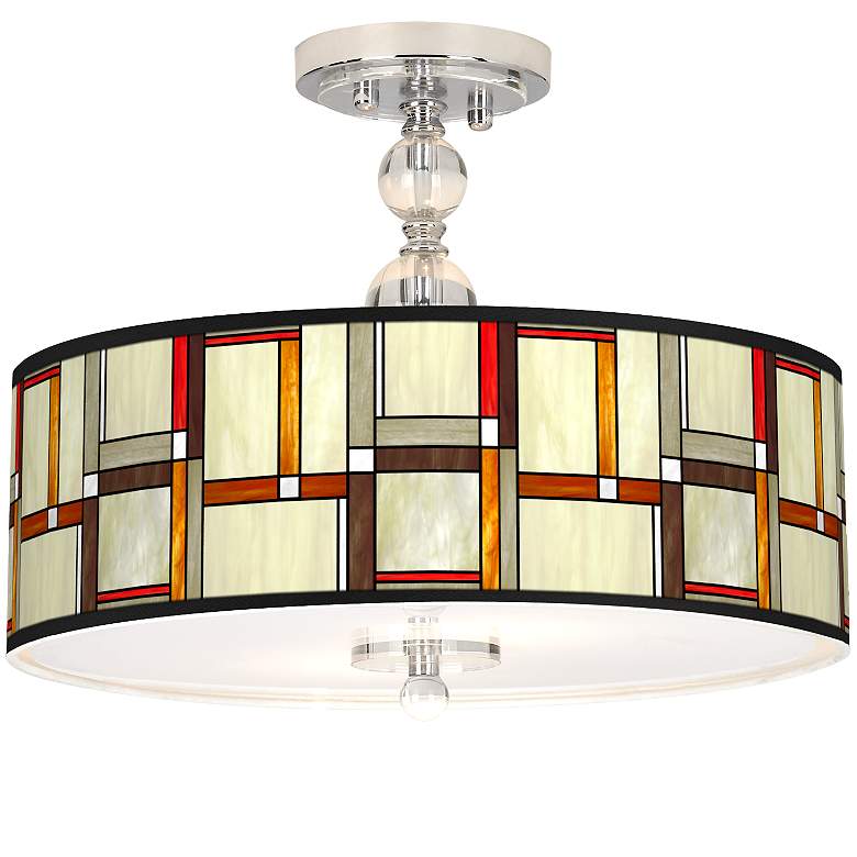 Image 1 Modern Squares Giclee 16" Wide Semi-Flush Ceiling Light