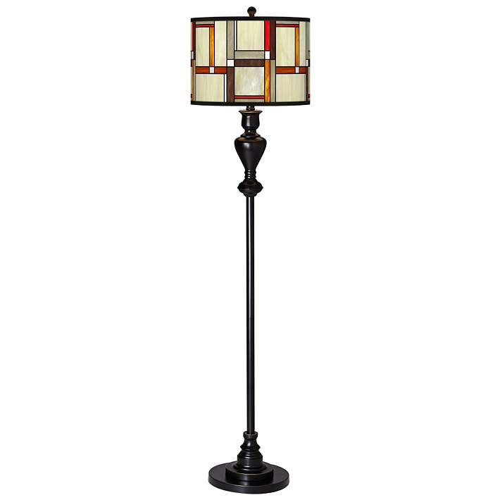 Giclee Glow Floral Spray Bronze Club Floor Lamp with Print Shade 