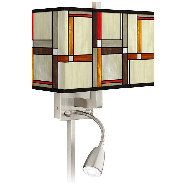 Image 1 Modern Squares Giclee Glow Plug-In Sconce with LED Reading Light