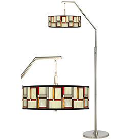 Image1 of Modern Squares Giclee Shade Arc Floor Lamp