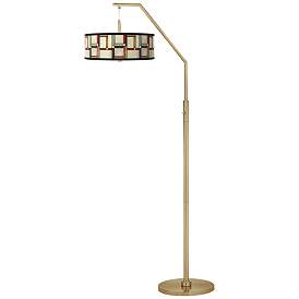 Image2 of Modern Squares Giclee Warm Gold Arc Floor Lamp
