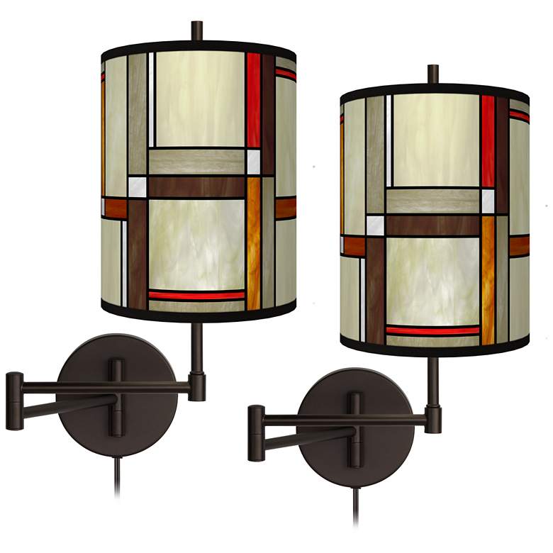 Image 1 Modern Squares Tessa Bronze Swing Arm Wall Lamps Set of 2