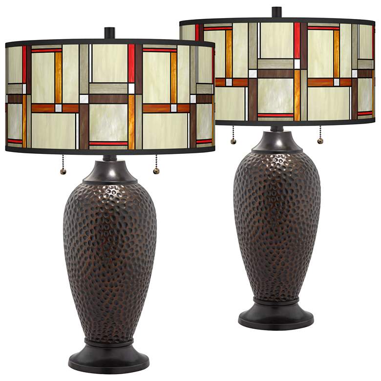 Image 1 Modern Squares Zoey Oil-Rubbed Bronze Table Lamps Set of 2