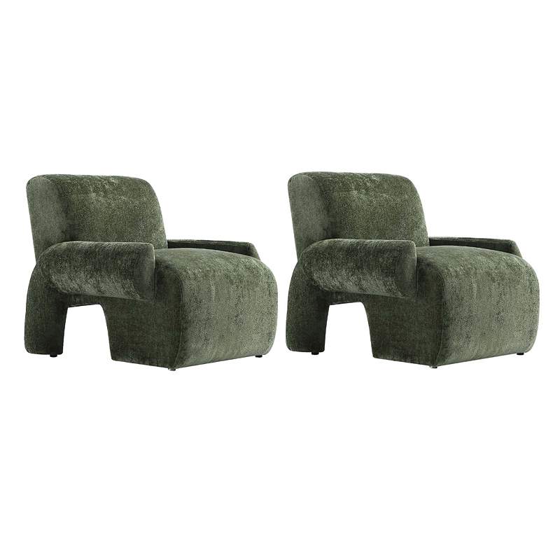 Image 1 Modern Verandah Chenille Accent Chair in Olive Green - Set of 2
