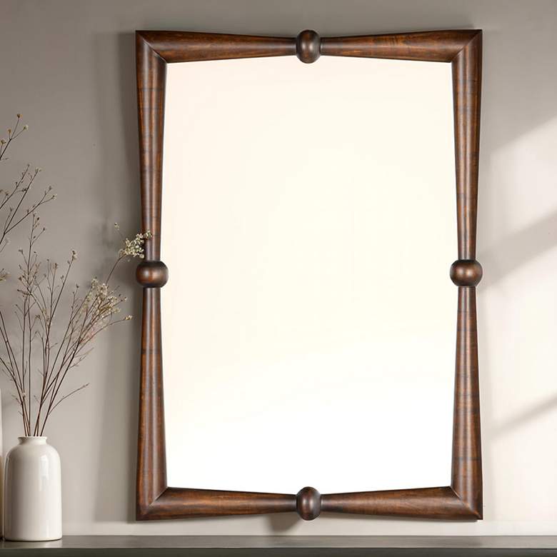 Image 1 Modern Walnut Finish Mango Wood Wall Mirror