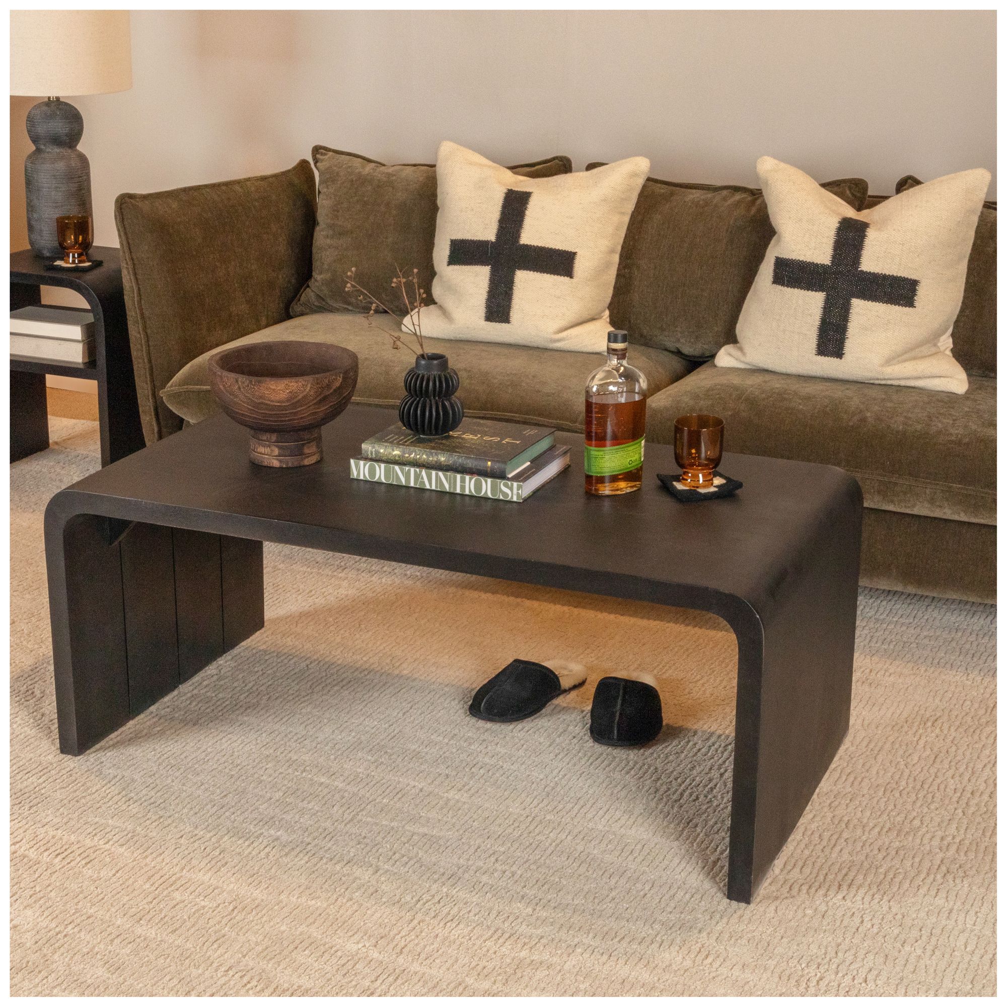 Image 2 Modern Waterfall Edge Mango Wood Coffee Table, Black more views