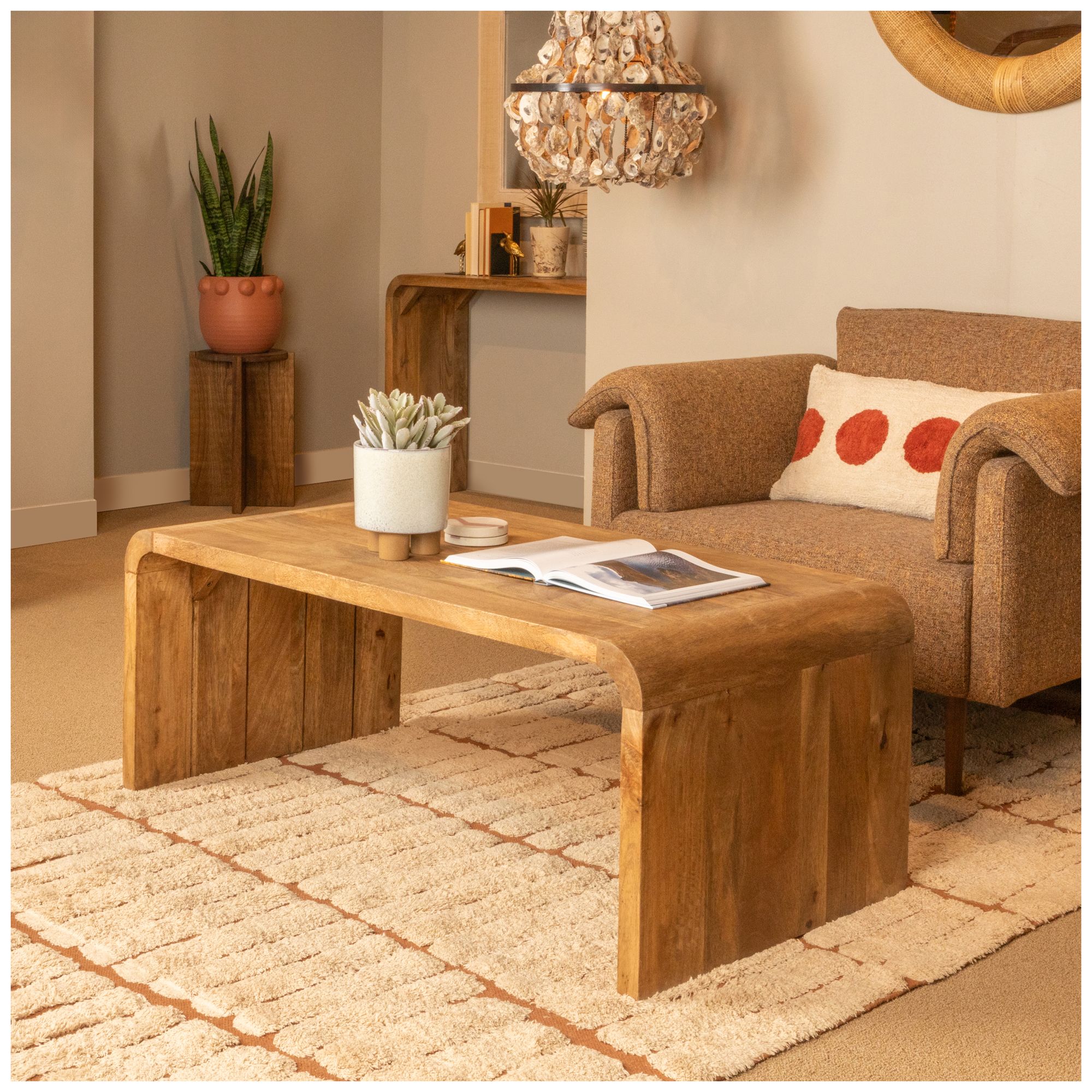 Image 2 Modern Waterfall Edge Mango Wood Coffee Table, Natural more views